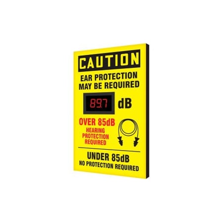 Accuform Accuform Decibel Meter Sign, Caution Ear Protection May Be Required, 20in x 12in x 1in SCS603
